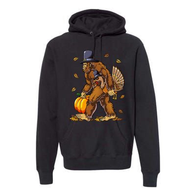 Bigfoot Pilgrim Turkey Pumpkin Thanksgiving Day Premium Hoodie