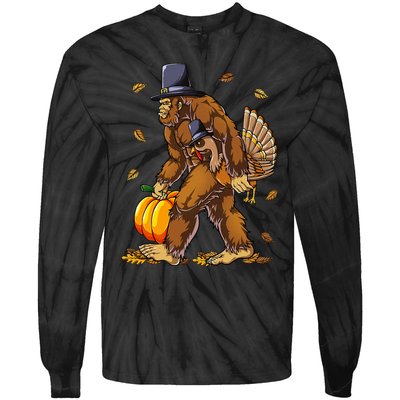 Bigfoot Pilgrim Turkey Pumpkin Thanksgiving Day Tie-Dye Long Sleeve Shirt