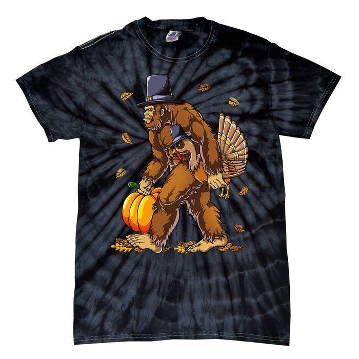 Bigfoot Pilgrim Turkey Pumpkin Thanksgiving Day Tie-Dye T-Shirt