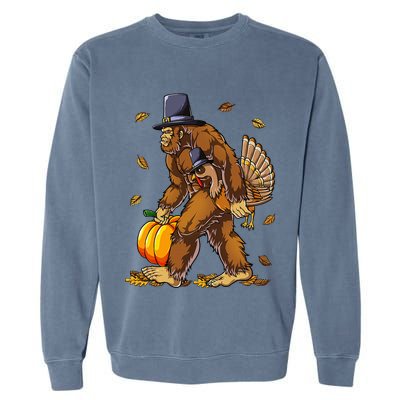 Bigfoot Pilgrim Turkey Pumpkin Thanksgiving Day Garment-Dyed Sweatshirt