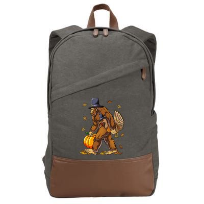 Bigfoot Pilgrim Turkey Pumpkin Thanksgiving Day Cotton Canvas Backpack
