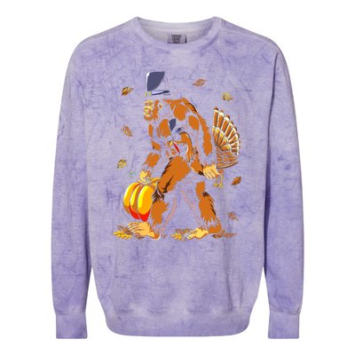 Bigfoot Pilgrim Turkey Pumpkin Thanksgiving Day Boys Colorblast Crewneck Sweatshirt