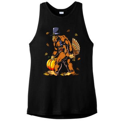 Bigfoot Pilgrim Turkey Pumpkin Thanksgiving Day Boys Ladies PosiCharge Tri-Blend Wicking Tank