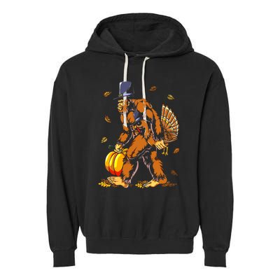 Bigfoot Pilgrim Turkey Pumpkin Thanksgiving Day Boys Garment-Dyed Fleece Hoodie