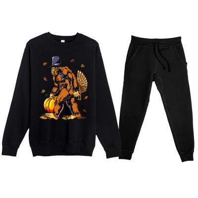 Bigfoot Pilgrim Turkey Pumpkin Thanksgiving Day Boys Premium Crewneck Sweatsuit Set