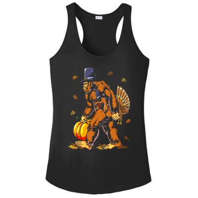 Bigfoot Pilgrim Turkey Pumpkin Thanksgiving Day Boys Ladies PosiCharge Competitor Racerback Tank