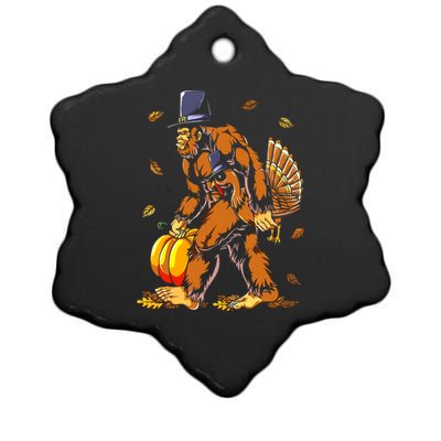 Bigfoot Pilgrim Turkey Pumpkin Thanksgiving Day Boys Ceramic Star Ornament