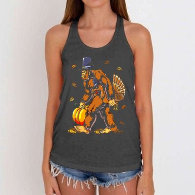 Bigfoot Pilgrim Turkey Pumpkin Thanksgiving Day Boys Women's Knotted Racerback Tank