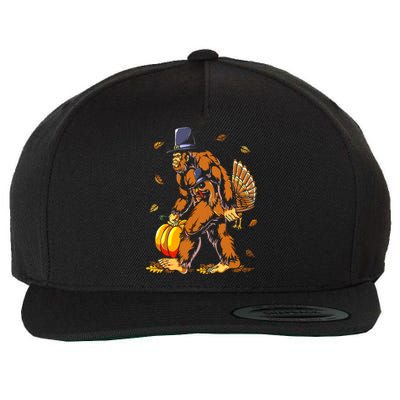 Bigfoot Pilgrim Turkey Pumpkin Thanksgiving Day Boys Wool Snapback Cap