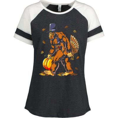 Bigfoot Pilgrim Turkey Pumpkin Thanksgiving Day Boys Enza Ladies Jersey Colorblock Tee