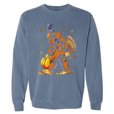 Bigfoot Pilgrim Turkey Pumpkin Thanksgiving Day Boys Garment-Dyed Sweatshirt