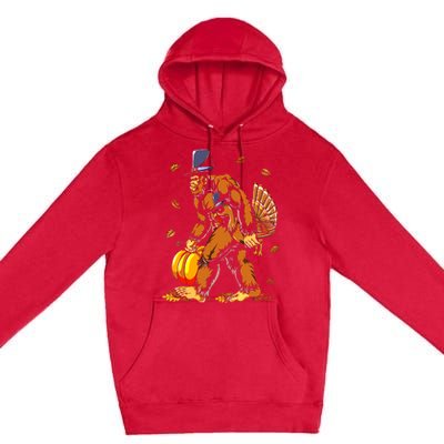 Bigfoot Pilgrim Turkey Pumpkin Thanksgiving Day Boys Premium Pullover Hoodie