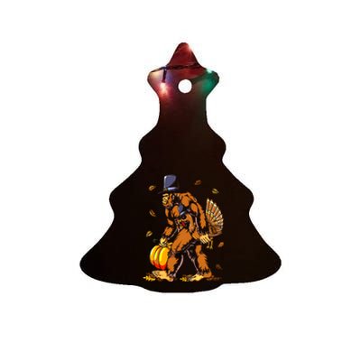 Bigfoot Pilgrim Turkey Pumpkin Thanksgiving Day Boys Ceramic Tree Ornament