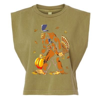 Bigfoot Pilgrim Turkey Pumpkin Thanksgiving Day Boys Garment-Dyed Women's Muscle Tee