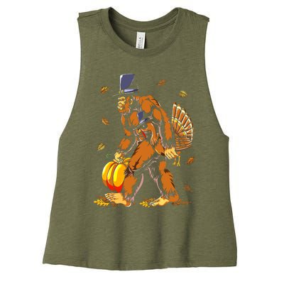 Bigfoot Pilgrim Turkey Pumpkin Thanksgiving Day Boys Women's Racerback Cropped Tank