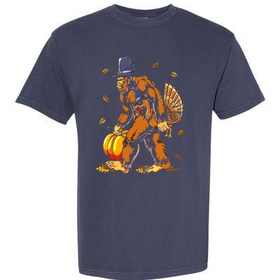 Bigfoot Pilgrim Turkey Pumpkin Thanksgiving Day Boys Garment-Dyed Heavyweight T-Shirt