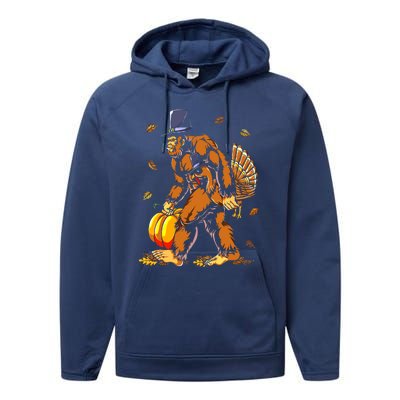 Bigfoot Pilgrim Turkey Pumpkin Thanksgiving Day Boys Performance Fleece Hoodie