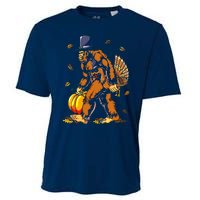 Bigfoot Pilgrim Turkey Pumpkin Thanksgiving Day Boys Cooling Performance Crew T-Shirt