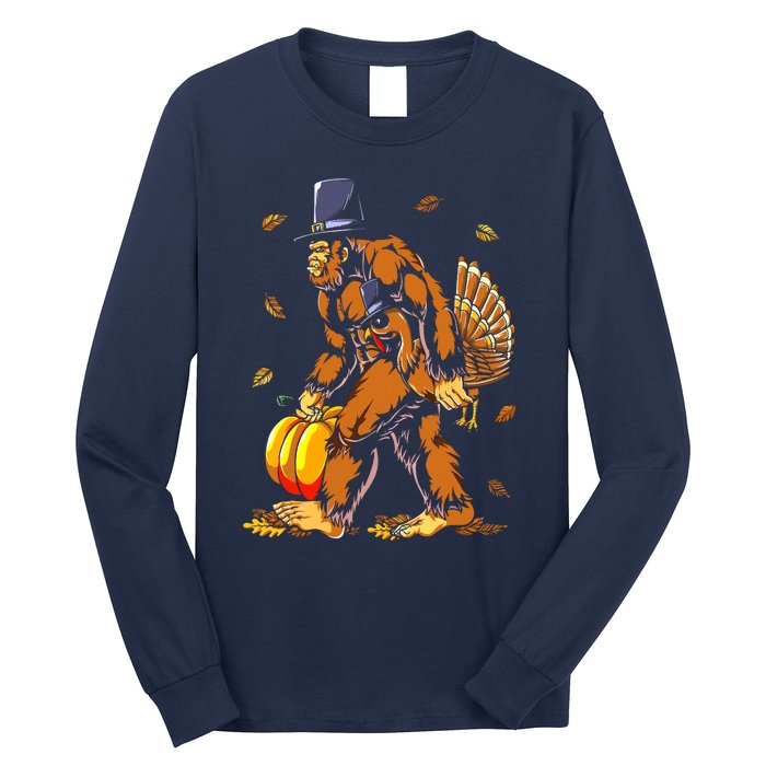 Bigfoot Pilgrim Turkey Pumpkin Thanksgiving Day Boys Long Sleeve Shirt