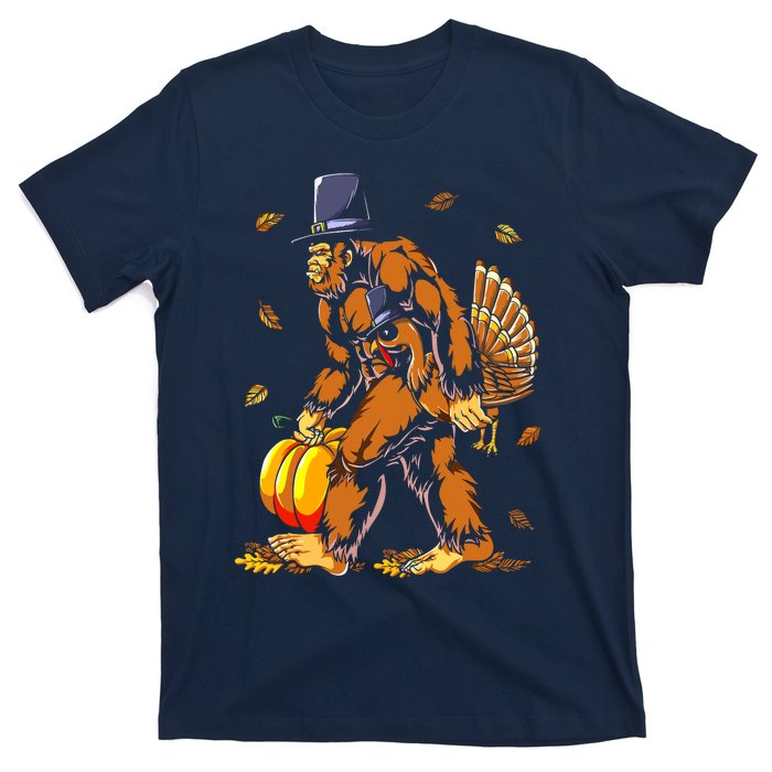 Bigfoot Pilgrim Turkey Pumpkin Thanksgiving Day Boys T-Shirt