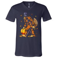 Bigfoot Pilgrim Turkey Pumpkin Thanksgiving Day Boys V-Neck T-Shirt