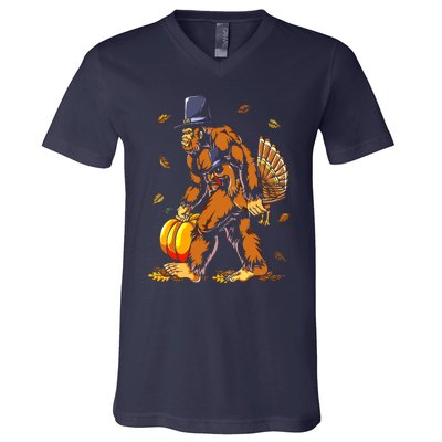 Bigfoot Pilgrim Turkey Pumpkin Thanksgiving Day Boys V-Neck T-Shirt