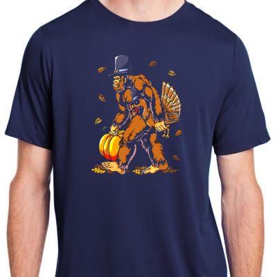 Bigfoot Pilgrim Turkey Pumpkin Thanksgiving Day Boys Adult ChromaSoft Performance T-Shirt