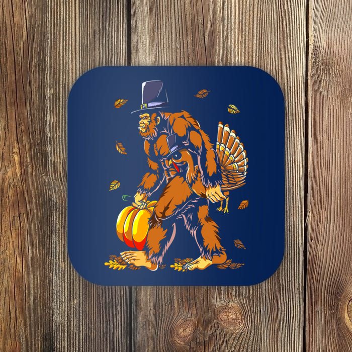 Bigfoot Pilgrim Turkey Pumpkin Thanksgiving Day Boys Coaster