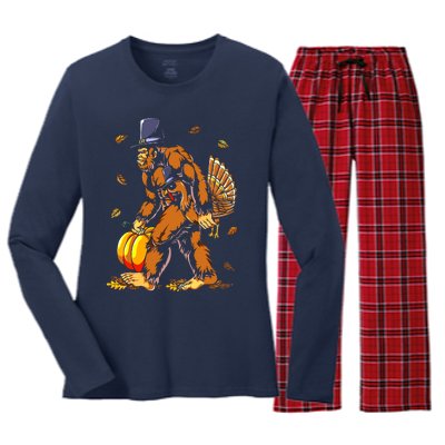 Bigfoot Pilgrim Turkey Pumpkin Thanksgiving Day Boys Women's Long Sleeve Flannel Pajama Set 