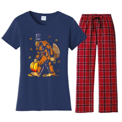 Bigfoot Pilgrim Turkey Pumpkin Thanksgiving Day Boys Women's Flannel Pajama Set