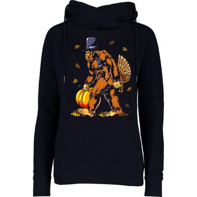 Bigfoot Pilgrim Turkey Pumpkin Thanksgiving Day Boys Womens Funnel Neck Pullover Hood