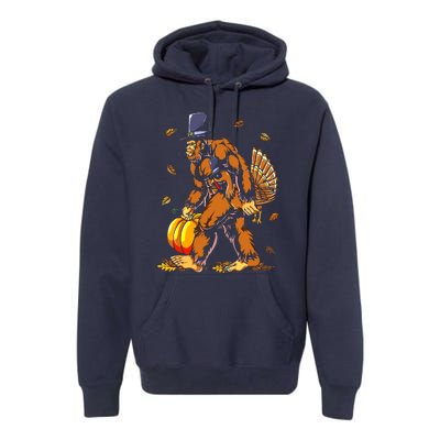 Bigfoot Pilgrim Turkey Pumpkin Thanksgiving Day Boys Premium Hoodie