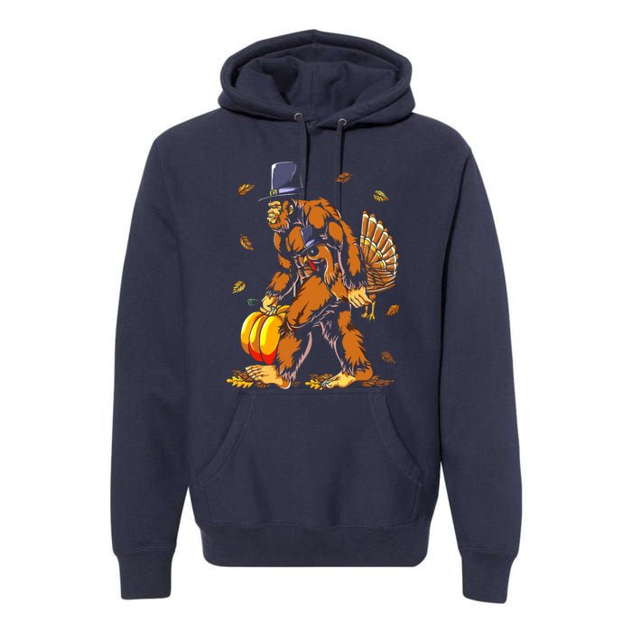 Bigfoot Pilgrim Turkey Pumpkin Thanksgiving Day Boys Premium Hoodie