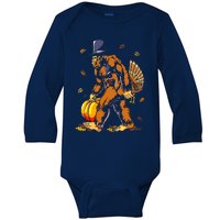 Bigfoot Pilgrim Turkey Pumpkin Thanksgiving Day Boys Baby Long Sleeve Bodysuit