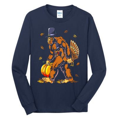 Bigfoot Pilgrim Turkey Pumpkin Thanksgiving Day Boys Tall Long Sleeve T-Shirt