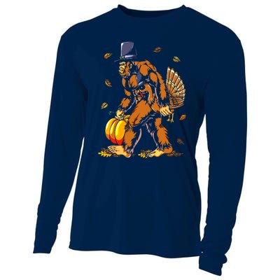 Bigfoot Pilgrim Turkey Pumpkin Thanksgiving Day Boys Cooling Performance Long Sleeve Crew