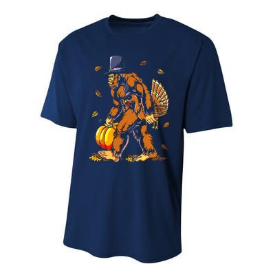 Bigfoot Pilgrim Turkey Pumpkin Thanksgiving Day Boys Performance Sprint T-Shirt