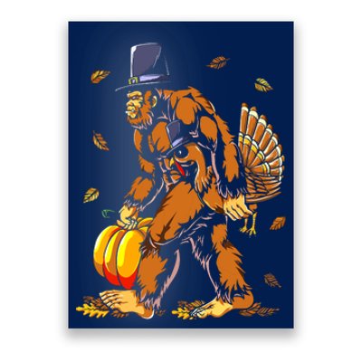 Bigfoot Pilgrim Turkey Pumpkin Thanksgiving Day Boys Poster