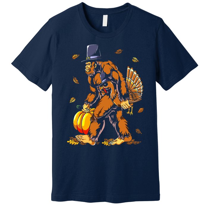 Bigfoot Pilgrim Turkey Pumpkin Thanksgiving Day Boys Premium T-Shirt