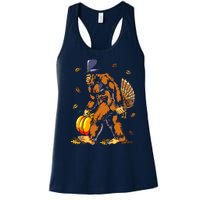 Bigfoot Pilgrim Turkey Pumpkin Thanksgiving Day Boys Women's Racerback Tank