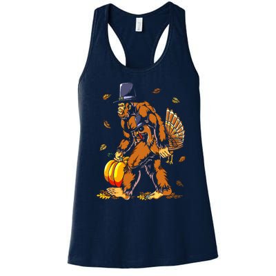 Bigfoot Pilgrim Turkey Pumpkin Thanksgiving Day Boys Women's Racerback Tank