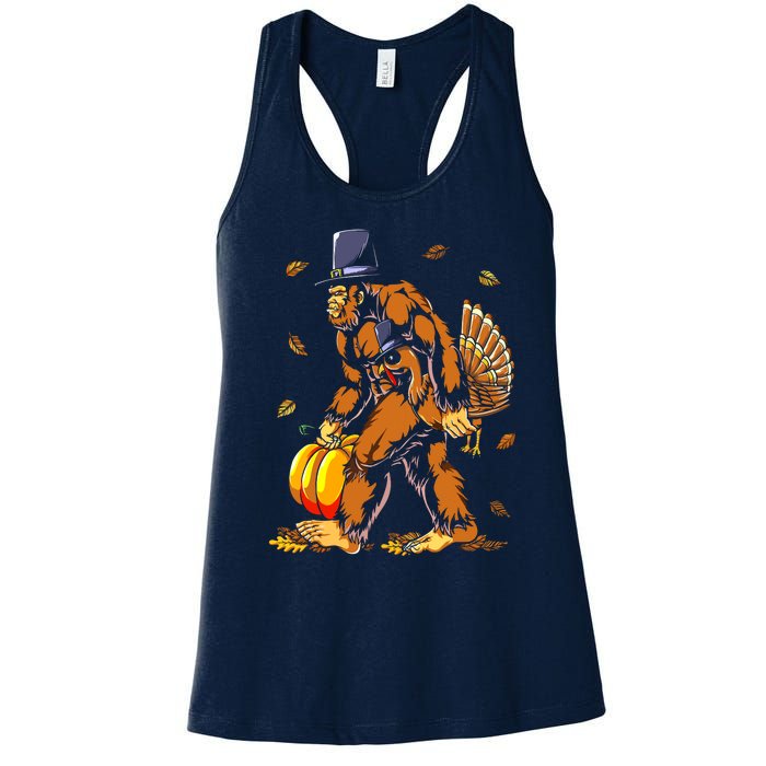 Bigfoot Pilgrim Turkey Pumpkin Thanksgiving Day Boys Women's Racerback Tank