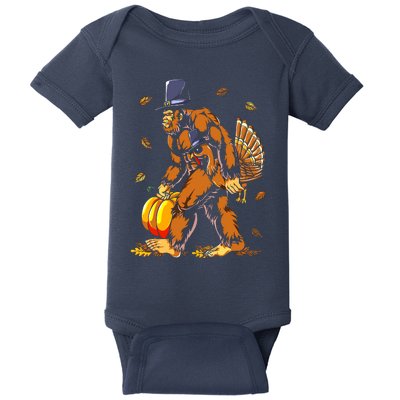 Bigfoot Pilgrim Turkey Pumpkin Thanksgiving Day Boys Baby Bodysuit