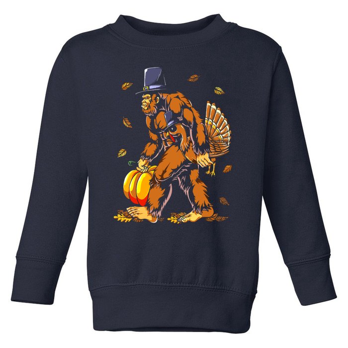 Bigfoot Pilgrim Turkey Pumpkin Thanksgiving Day Boys Toddler Sweatshirt