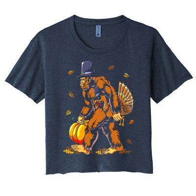 Bigfoot Pilgrim Turkey Pumpkin Thanksgiving Day Boys Women's Crop Top Tee