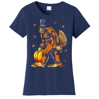 Bigfoot Pilgrim Turkey Pumpkin Thanksgiving Day Boys Women's T-Shirt