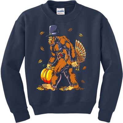 Bigfoot Pilgrim Turkey Pumpkin Thanksgiving Day Boys Kids Sweatshirt