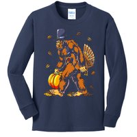 Bigfoot Pilgrim Turkey Pumpkin Thanksgiving Day Boys Kids Long Sleeve Shirt