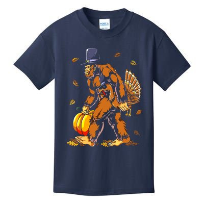 Bigfoot Pilgrim Turkey Pumpkin Thanksgiving Day Boys Kids T-Shirt