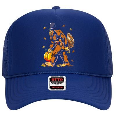 Bigfoot Pilgrim Turkey Pumpkin Thanksgiving Day Boys High Crown Mesh Back Trucker Hat